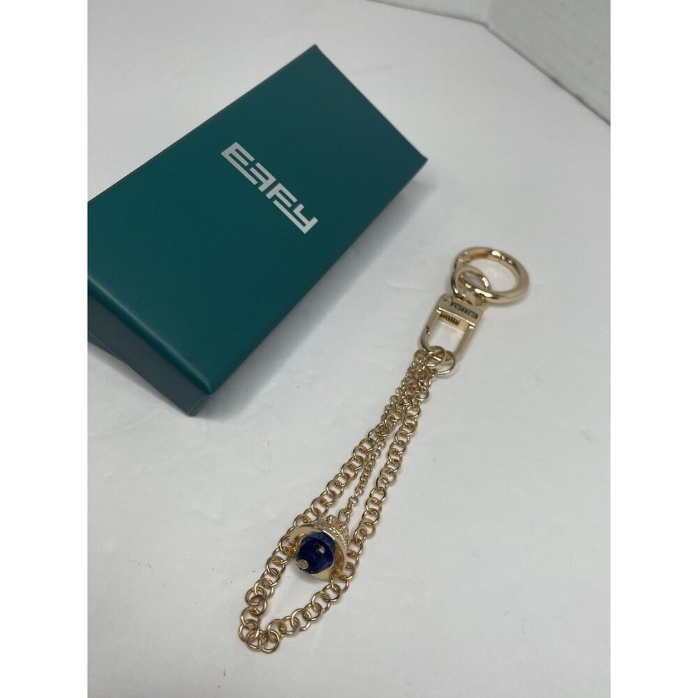 Effy Gold Tone Metal Key Chain with Blue Charm Bag Charm